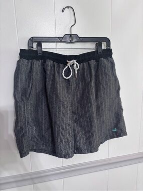 Southern Marsh Black & Gray Herringbone Swim Trunks with White Drawstring